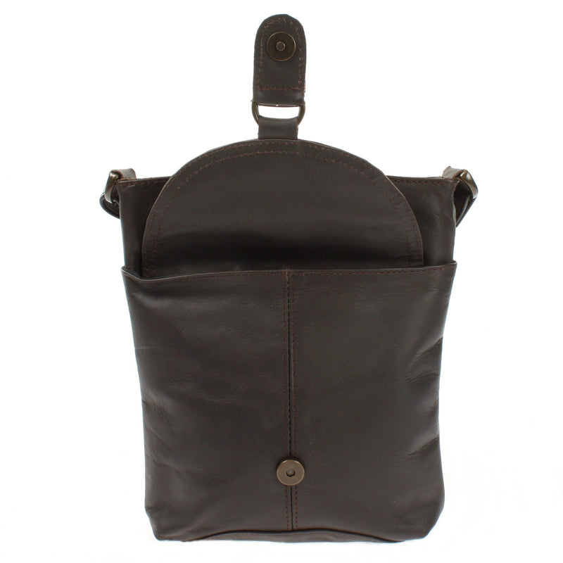 Leconi Umhängetasche Schultertasche Damen Herren Used Look Leder Dunkelbraun LE3072