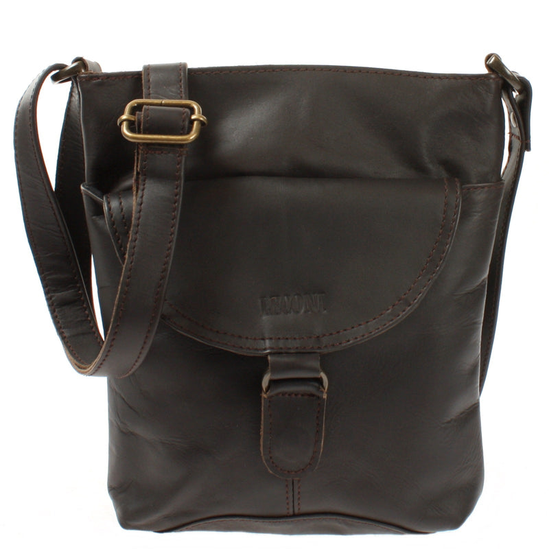 Leconi Umhängetasche Schultertasche Damen Herren Used Look Leder dunkelbraun LE3072