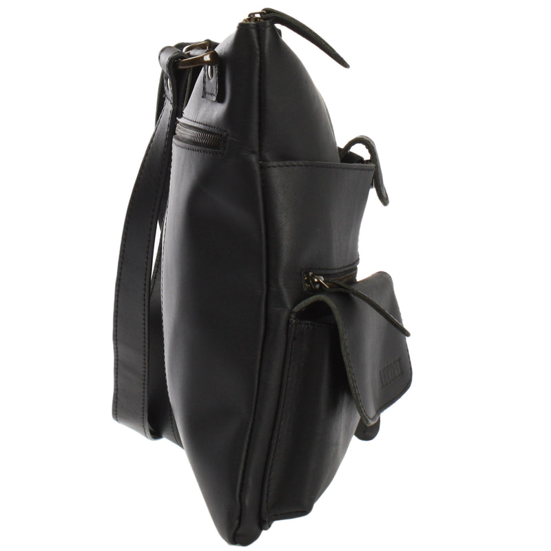 Leconi Umhängetasche Schultertasche Damen Herren Used Look Leder Schwarz LE3011