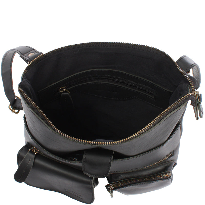 Leconi Umhängetasche Schultertasche Damen Herren Used Look Leder Schwarz LE3011