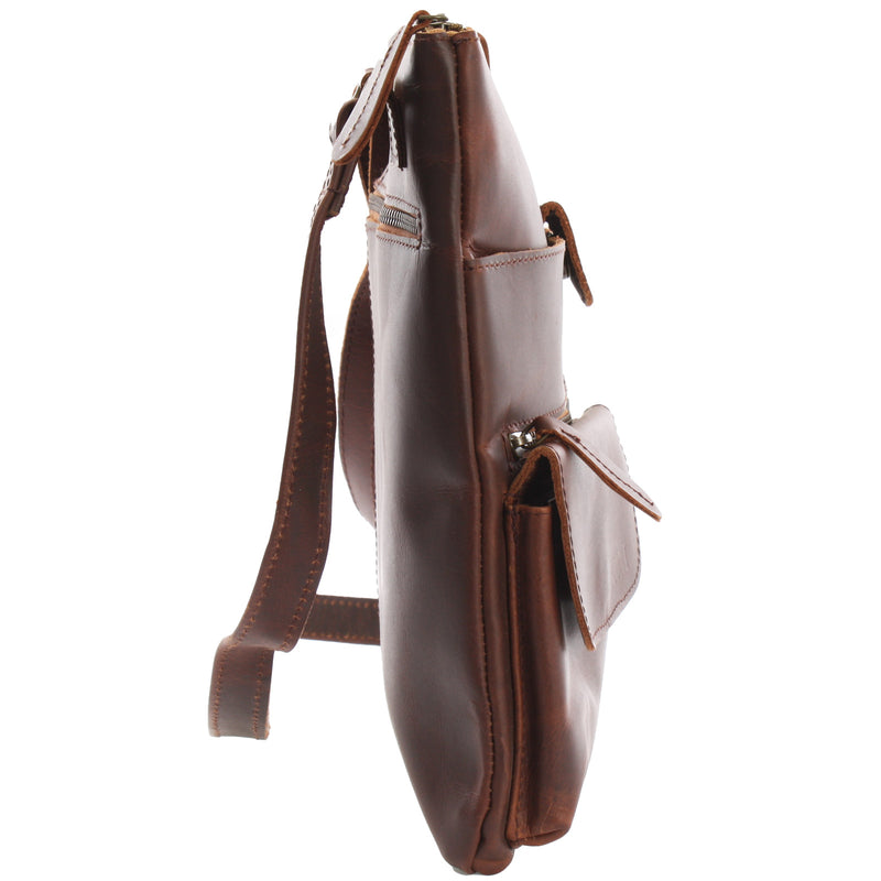 Leconi Umhängetasche Schultertasche Damen Herren Used Look Leder Braun LE3011