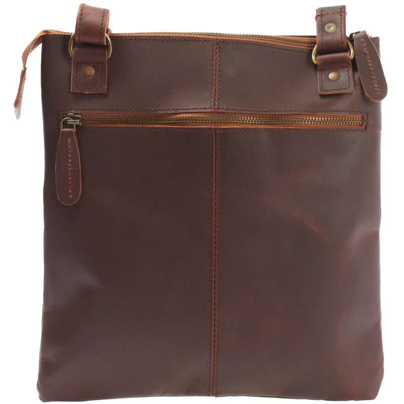 Leconi Umhängetasche Schultertasche Damen Herren Used Look Leder Braun LE3011