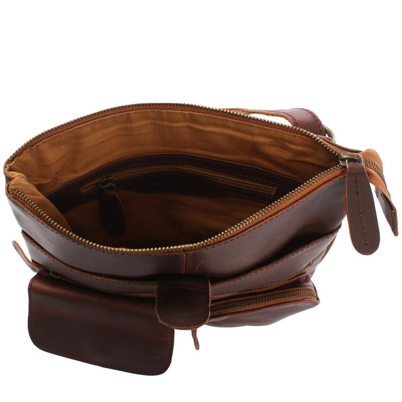 Leconi Umhängetasche Schultertasche Damen Herren Used Look Leder Braun LE3011