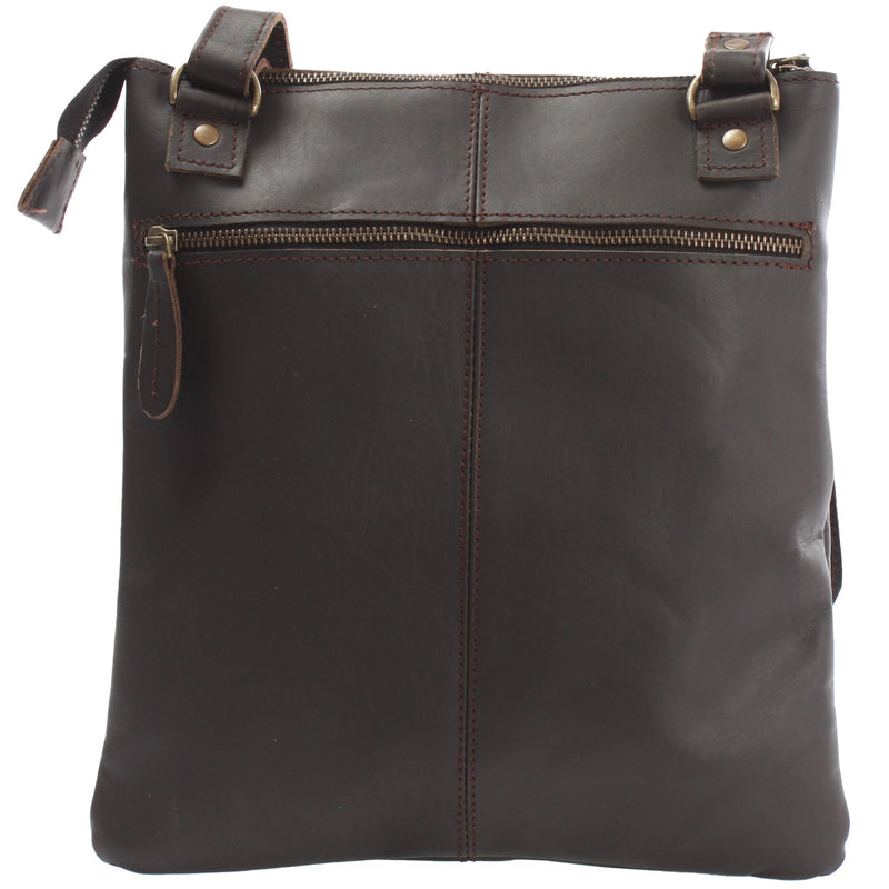 Leconi Umhängetasche Schultertasche Damen Herren Used Look Leder Dunkelbraun LE3011