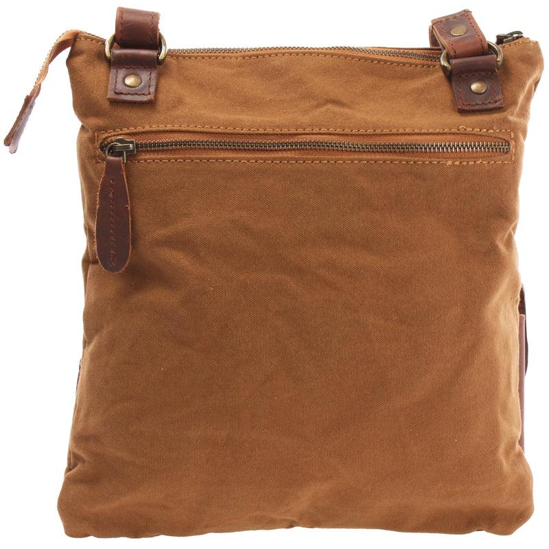 Leconi Umhängetasche Schultertasche Damen Herren Used Look Leder Canvas Cognac LE3011