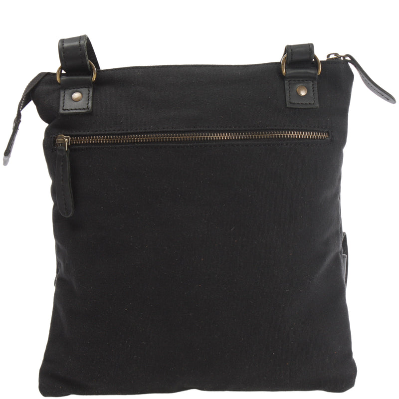 Leconi Umhängetasche Schultertasche Damen Herren Used Look Leder Canvas Schwarz LE3011