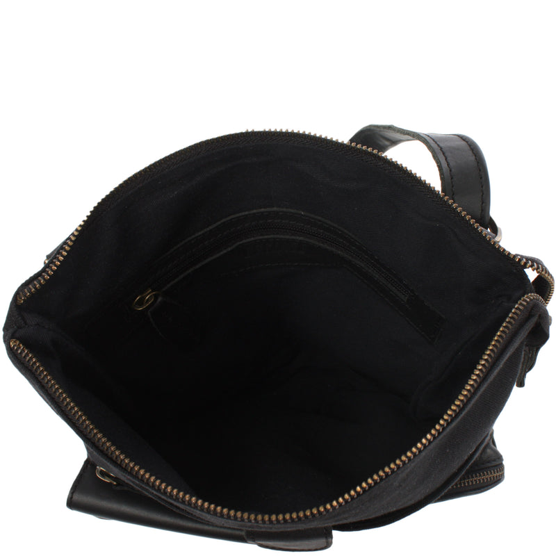 Leconi Umhängetasche Schultertasche Damen Herren Used Look Leder Canvas Schwarz LE3011