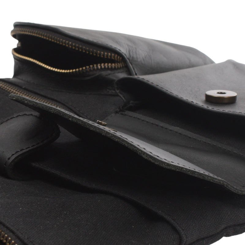 Leconi Umhängetasche Schultertasche Damen Herren Used Look Leder Canvas Schwarz LE3011