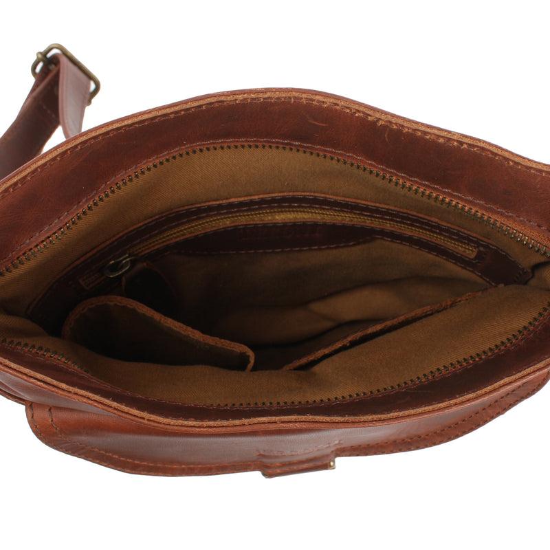 Leconi Umhängetasche Schultertasche Damen Herren Used Look Leder Braun LE3072