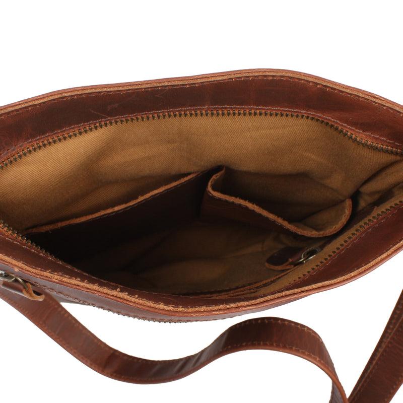 Leconi Umhängetasche Schultertasche Damen Herren Used Look Leder Braun LE3072