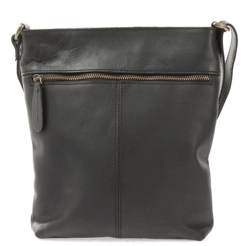 Leconi Umhängetasche Schultertasche Damen Herren Used Look Leder Schwarz LE3072