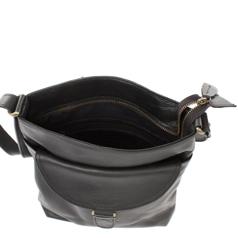 Leconi Umhängetasche Schultertasche Damen Herren Used Look Leder Schwarz LE3072