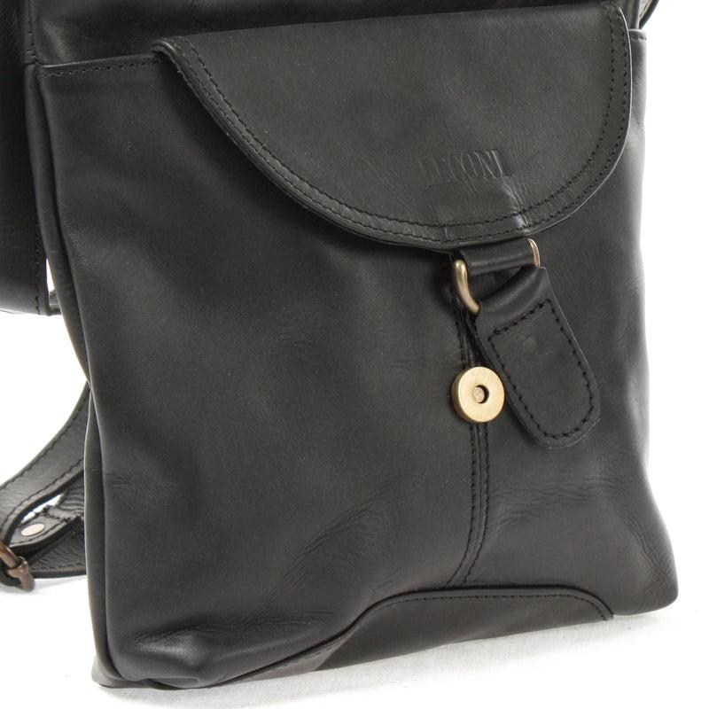 Leconi Umhängetasche Schultertasche Damen Herren Used Look Leder Schwarz LE3072