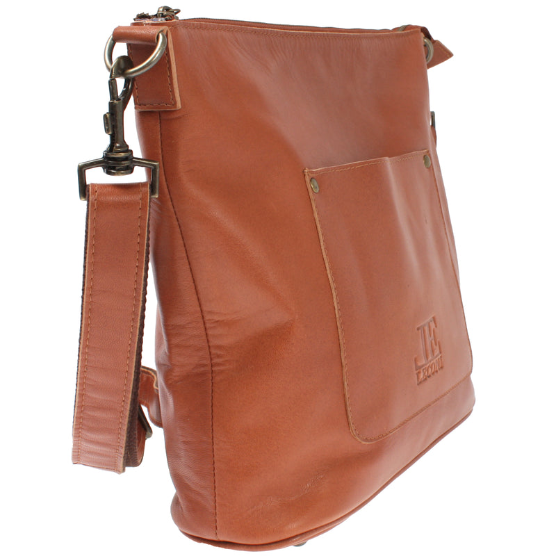 Leconi Umhängetasche Schultertasche Damentasche Ledertasche Leder Cognac LE3067