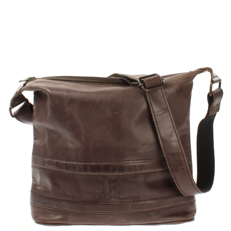 Leconi Umhängetasche Schultertasche Damentasche Ledertasche Leder dunkel-taupe LE3076