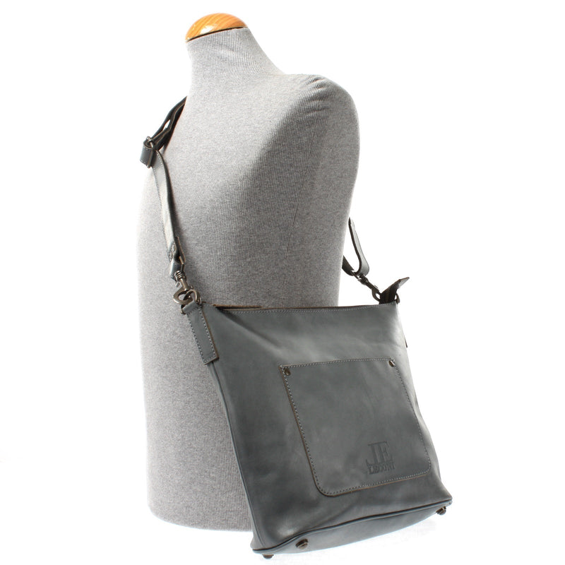 Leconi Umhängetasche Schultertasche Damentasche Ledertasche Leder Graublau LE3067