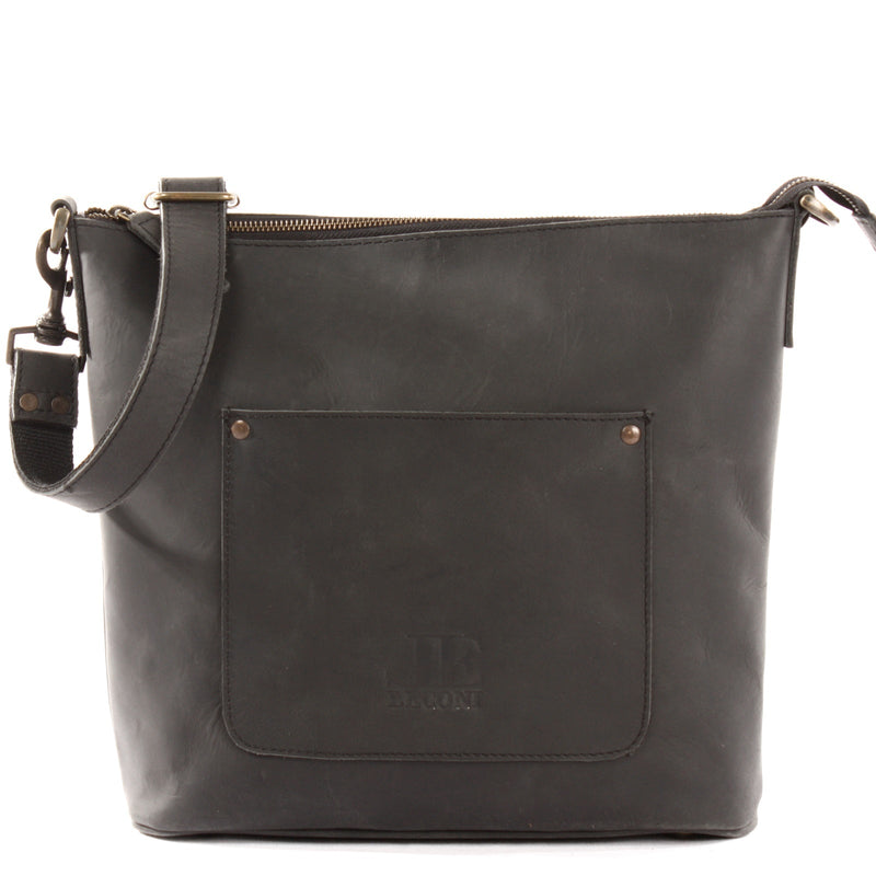 Leconi Umhängetasche Schultertasche Damentasche Ledertasche Leder schwarz LE3067