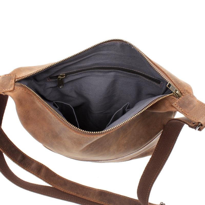 Leconi Umhängetasche Schultertasche Damentasche Ledertasche Leder Vintage-braun LE3076
