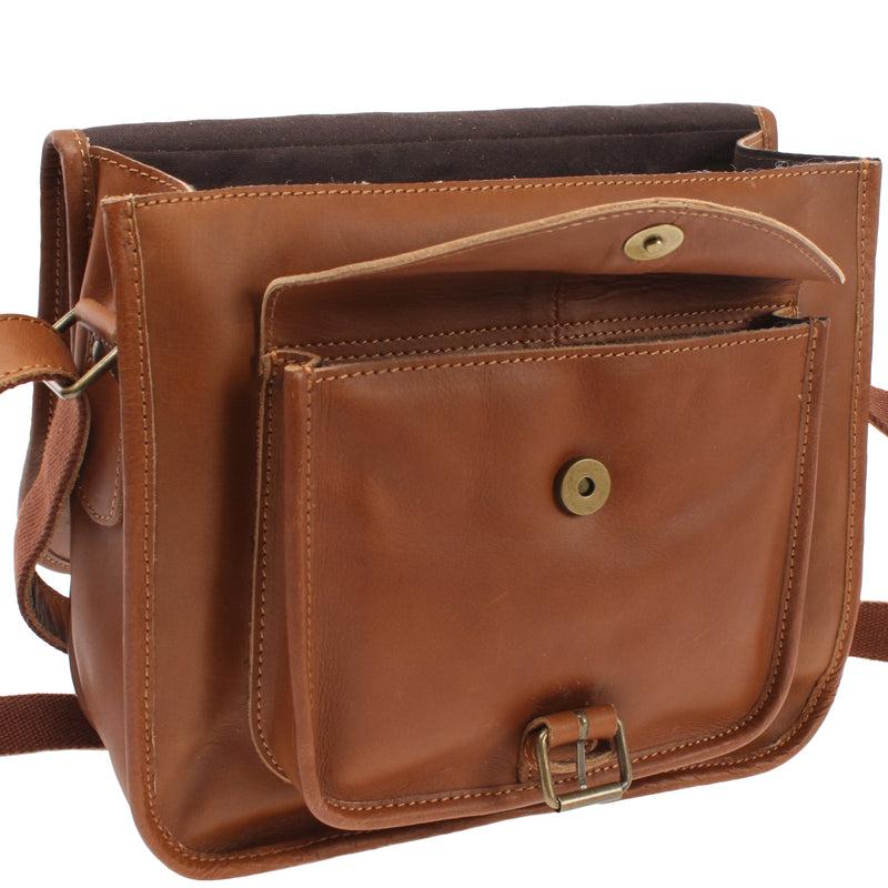 Leconi Umhängetasche Schultertasche Freizeittasche Büffelleder Cognac LE3085