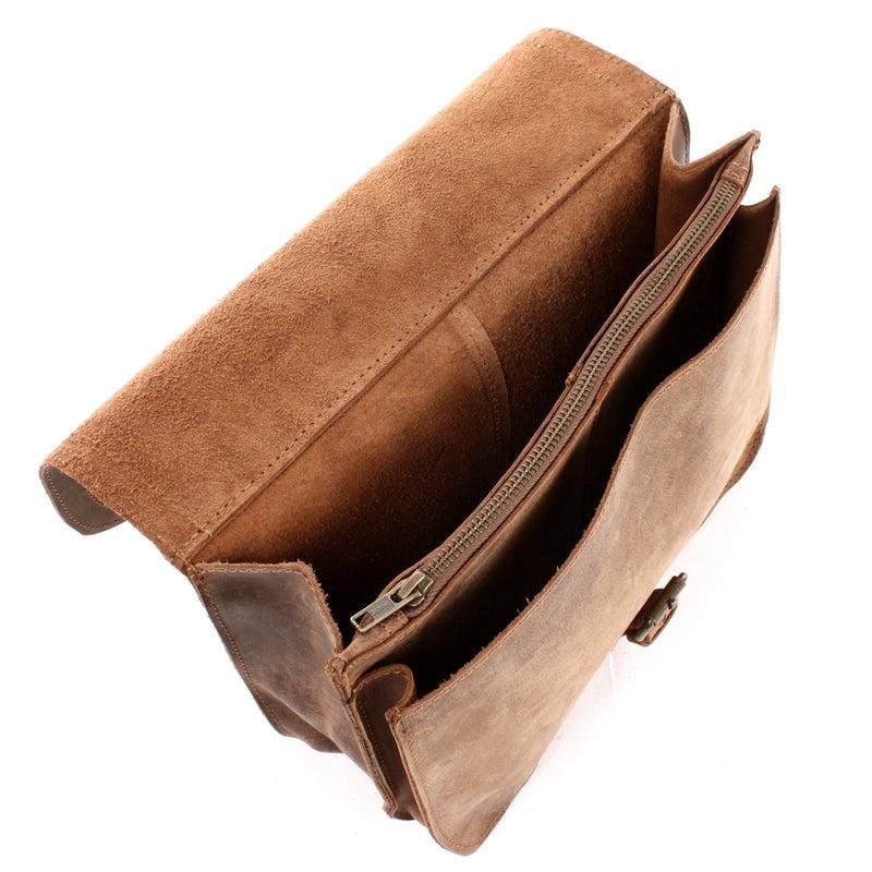 Leconi Umhängetasche Schultertasche Freizeittasche Büffelleder Klein Vintage Braun LE3061