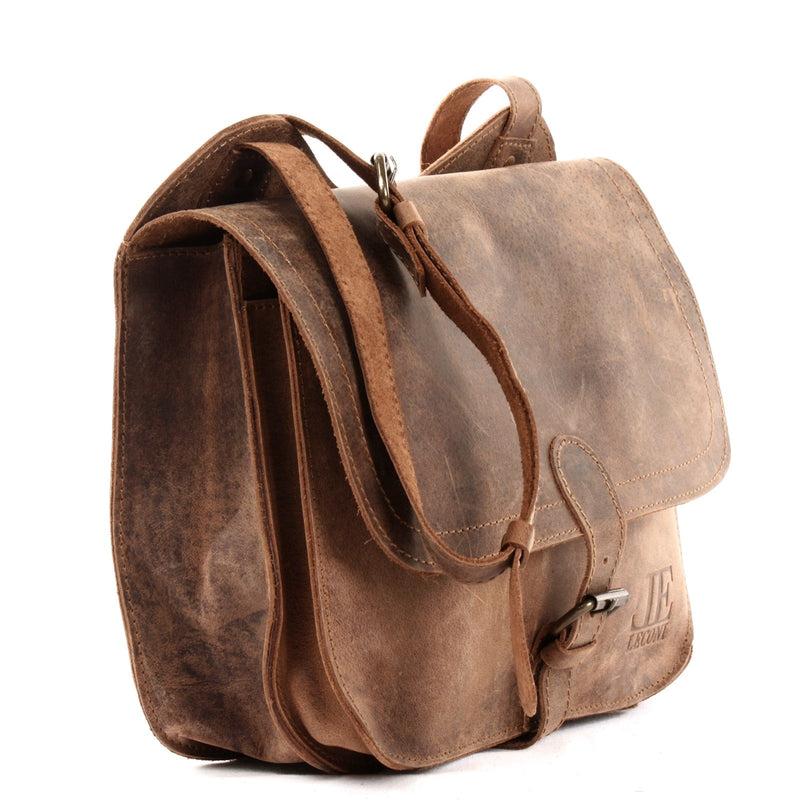 Leconi Umhängetasche Schultertasche Freizeittasche Büffelleder Klein Vintage Braun LE3061