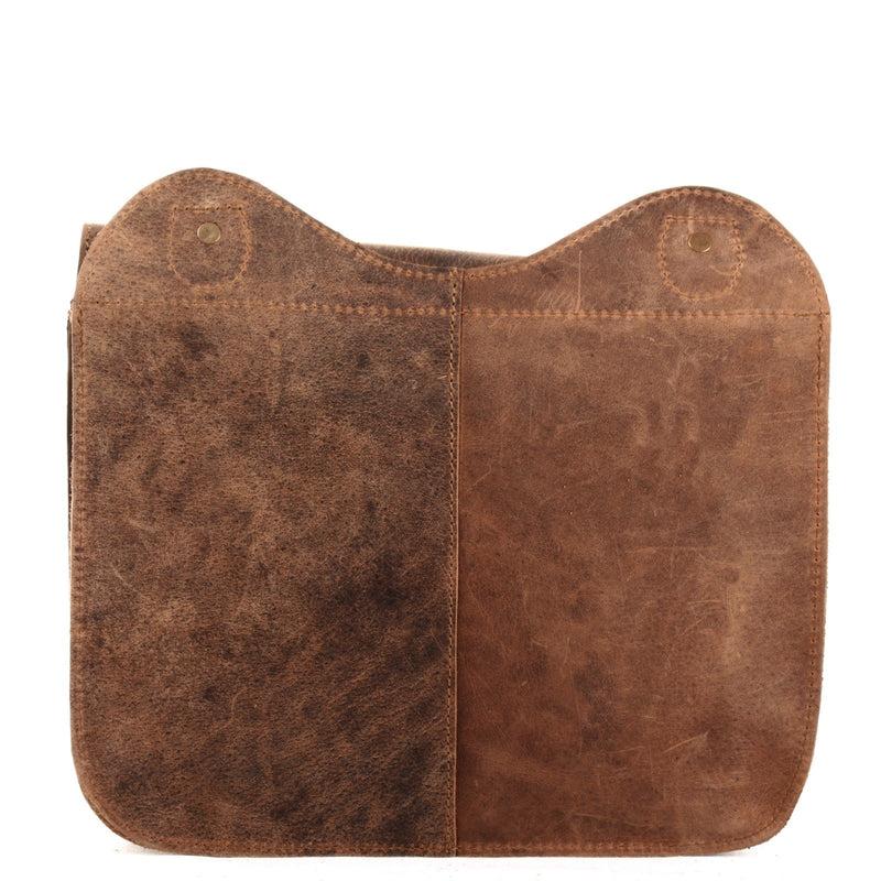 Leconi Umhängetasche Schultertasche Freizeittasche Büffelleder Klein Vintage Braun LE3061