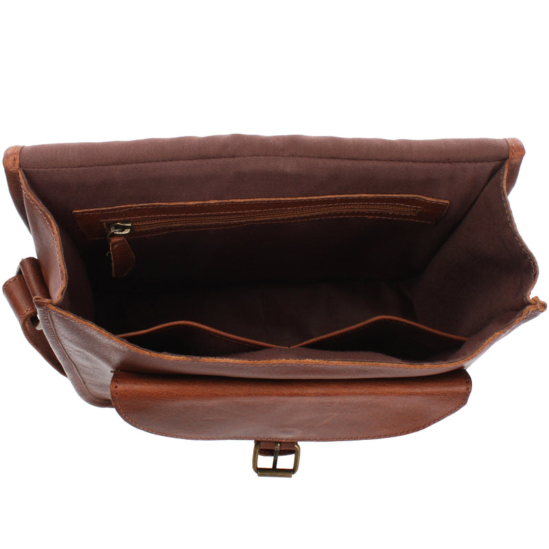 Leconi Umhängetasche Schultertasche Freizeittasche Büffelleder Braun LE3085