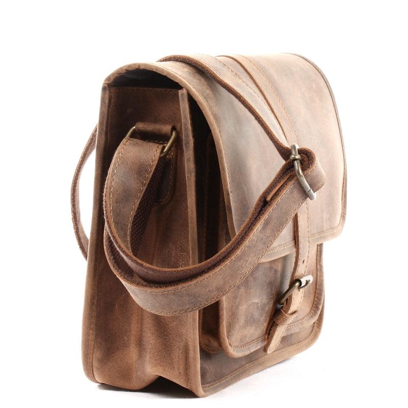 Leconi Umhängetasche Schultertasche Freizeittasche Büffelleder Vintage Braun LE3062