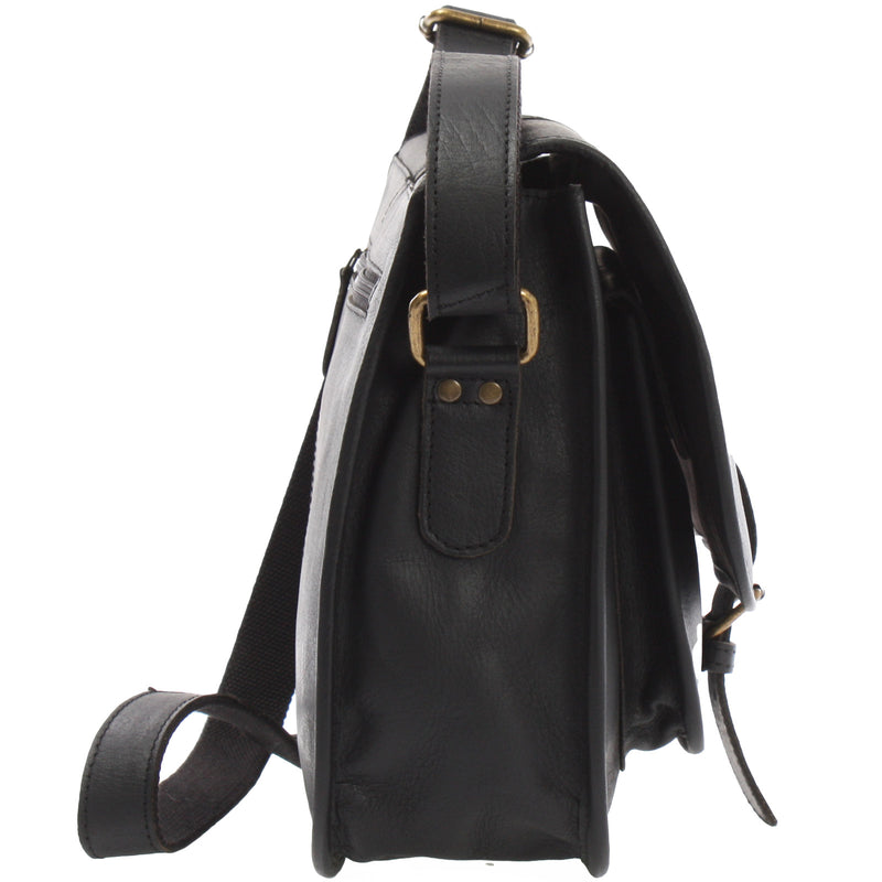 Leconi Umhängetasche Schultertasche Freizeittasche Büffelleder Schwarz LE3085