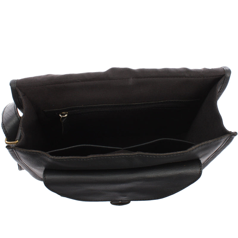 Leconi Umhängetasche Schultertasche Freizeittasche Büffelleder Schwarz LE3085