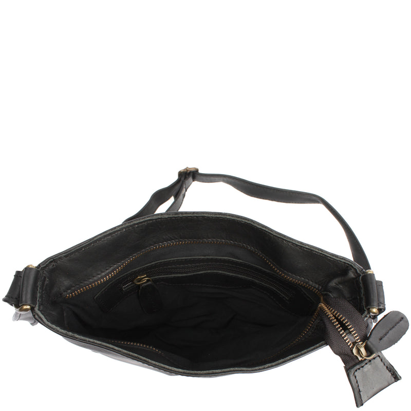 Leconi Umhängetasche Schultertasche Freizeittasche Damentasche Leder Schwarz LE3058