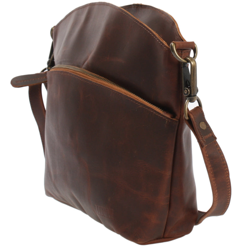 Leconi Umhängetasche Schultertasche Freizeittasche Leder Braun LE3050