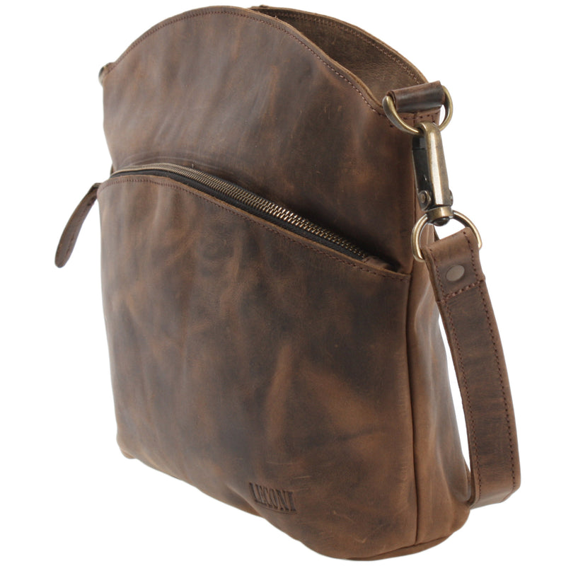 Leconi Umhängetasche Schultertasche Freizeittasche Leder Schlamm LE3050