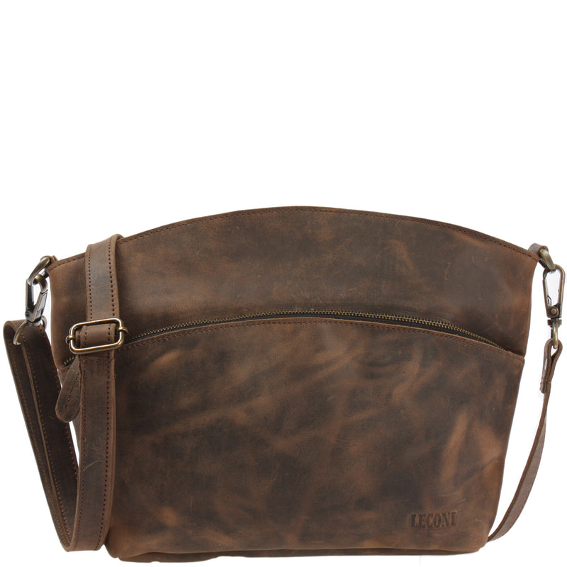 Leconi Umhängetasche Schultertasche Freizeittasche Leder schlamm LE3050 Leconi Umhängetasche Schultertasche Freizeittasche Leder schlamm LE3050