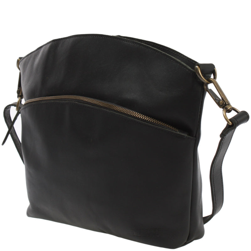 Leconi Umhängetasche Schultertasche Freizeittasche Leder Schwarz LE3050