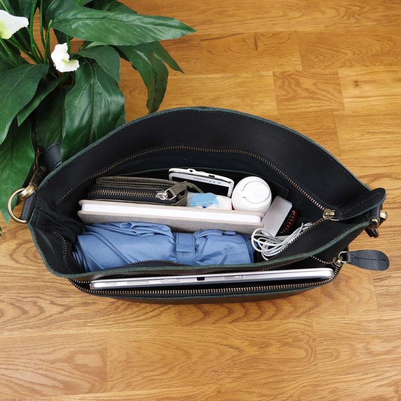 Leconi Umhängetasche Schultertasche Freizeittasche Leder Schwarz LE3050