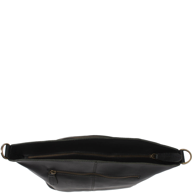 Leconi Umhängetasche Schultertasche Freizeittasche Leder Schwarz LE3050