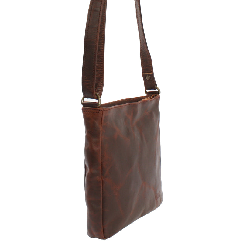 Leconi Umhängetasche Schultertasche Freizeittasche Leder Braun LE3058