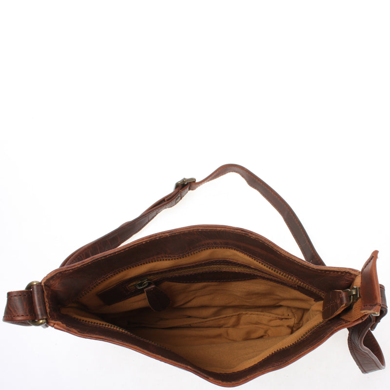 Leconi Umhängetasche Schultertasche Freizeittasche Leder Braun LE3058