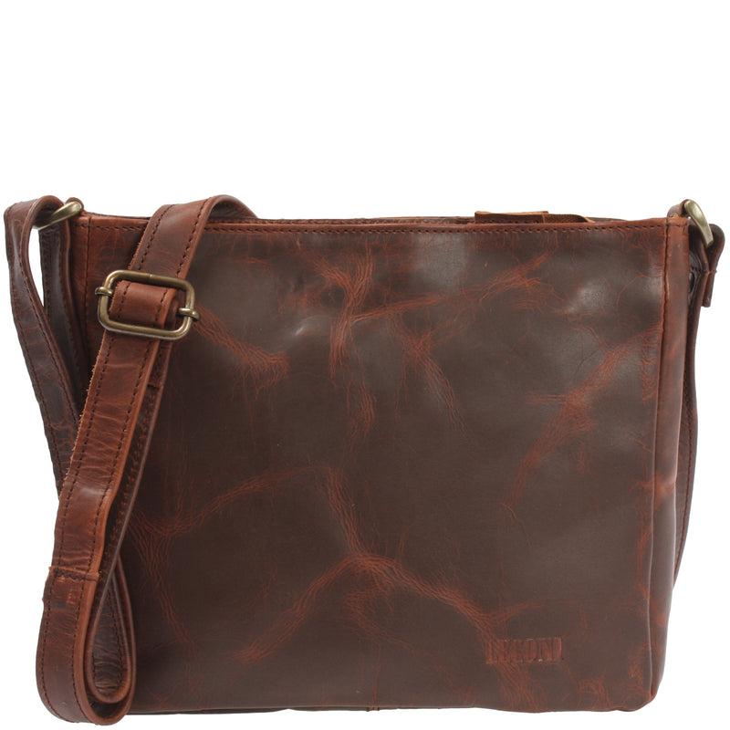 Leconi Umhängetasche Schultertasche Freizeittasche Leder braun LE3058