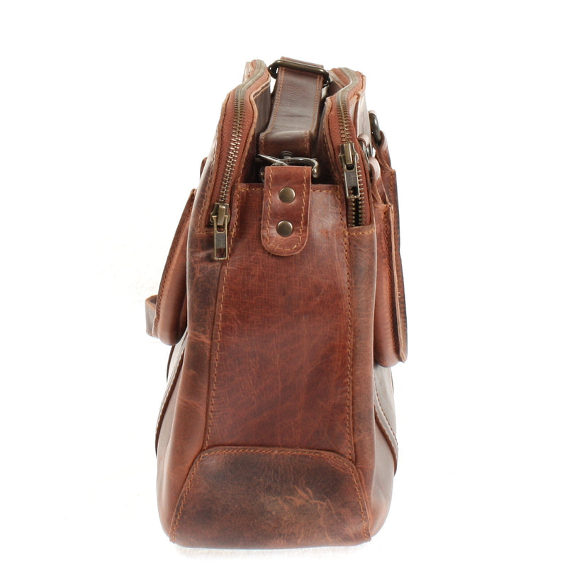 Leconi Umhängetasche Schultertasche Henkeltasche Damentasche Aktentasche Businesstasche Leder Kastanie LE3065