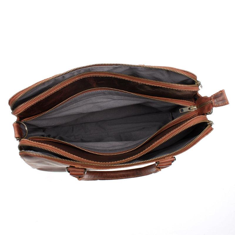 Leconi Umhängetasche Schultertasche Henkeltasche Damentasche Aktentasche Businesstasche Leder Kastanie LE3065