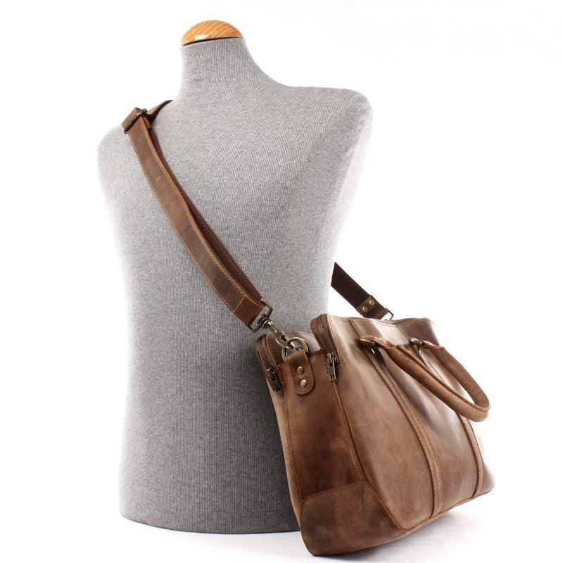 Leconi Umhängetasche Schultertasche Henkeltasche Damentasche Aktentasche Buisnesstasche Leder Braun LE3065