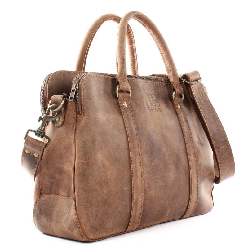 Leconi Umhängetasche Schultertasche Henkeltasche Damentasche Aktentasche Buisnesstasche Leder Braun LE3065