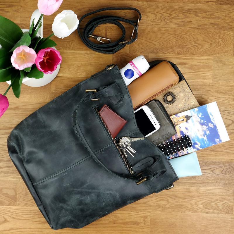 Leconi Umhängetasche Schultertasche Henkeltasche Damentasche Leder Grau LE0054