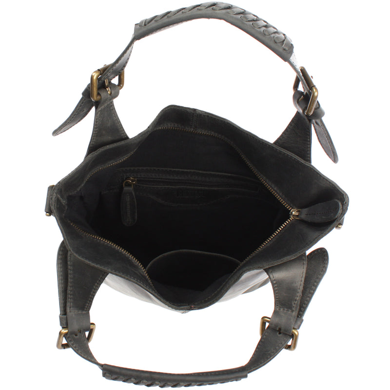 Leconi Umhängetasche Schultertasche Henkeltasche Damentasche Leder Grau LE0054