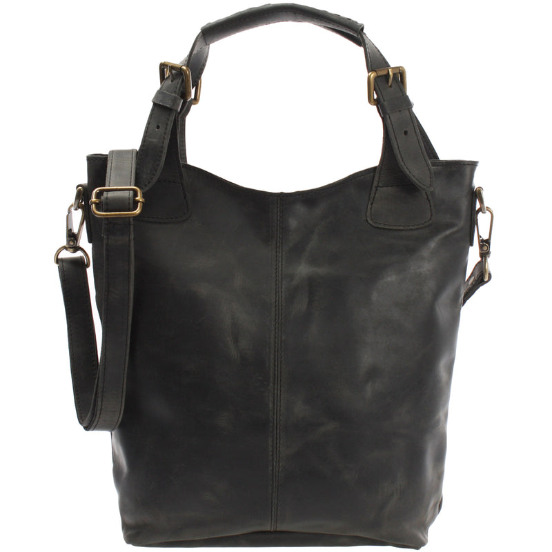 Leconi Umhängetasche Schultertasche Henkeltasche Damentasche Leder grau LE0054