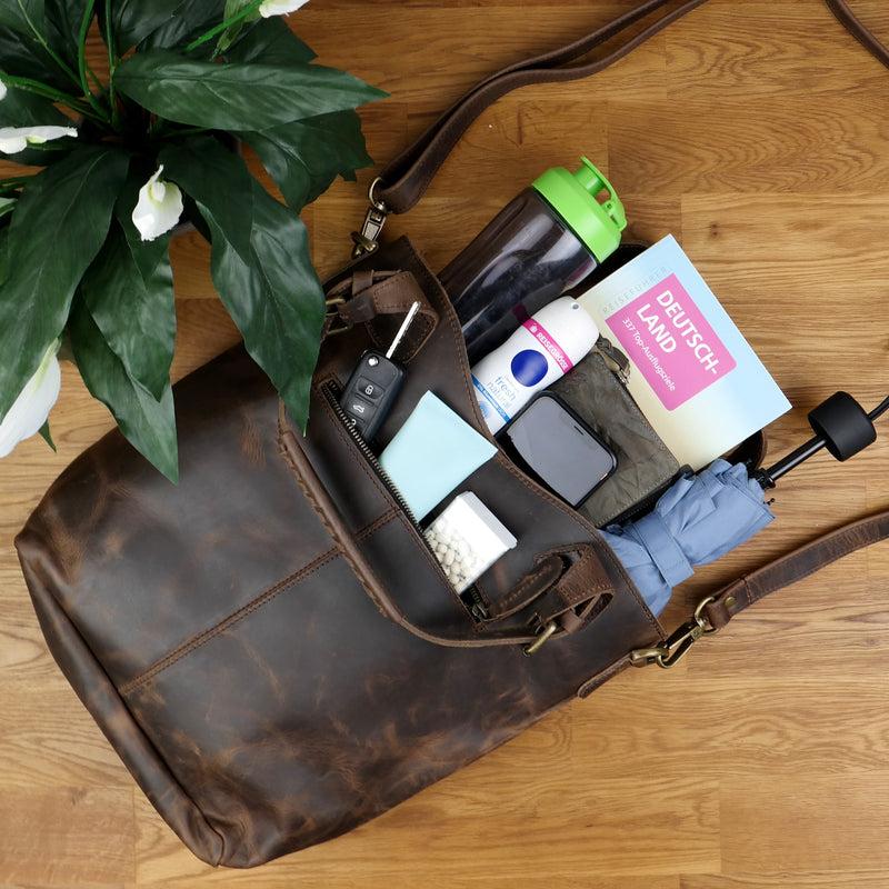 Leconi Umhängetasche Schultertasche Henkeltasche Damentasche Leder Schlamm LE0054