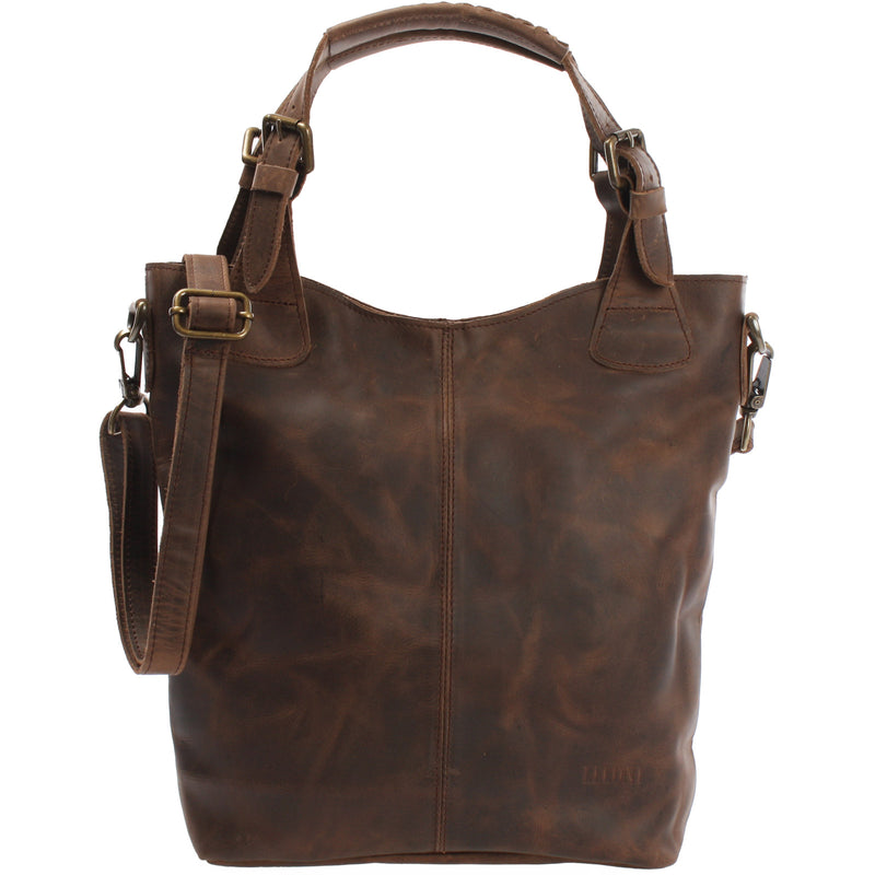 Leconi Umhängetasche Schultertasche Henkeltasche Damentasche Leder schlamm LE0054