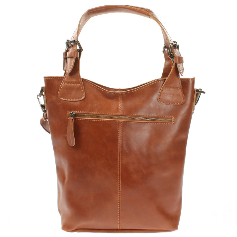 Leconi Umhängetasche Schultertasche Henkeltasche Damentasche Leder Cognac LE0054